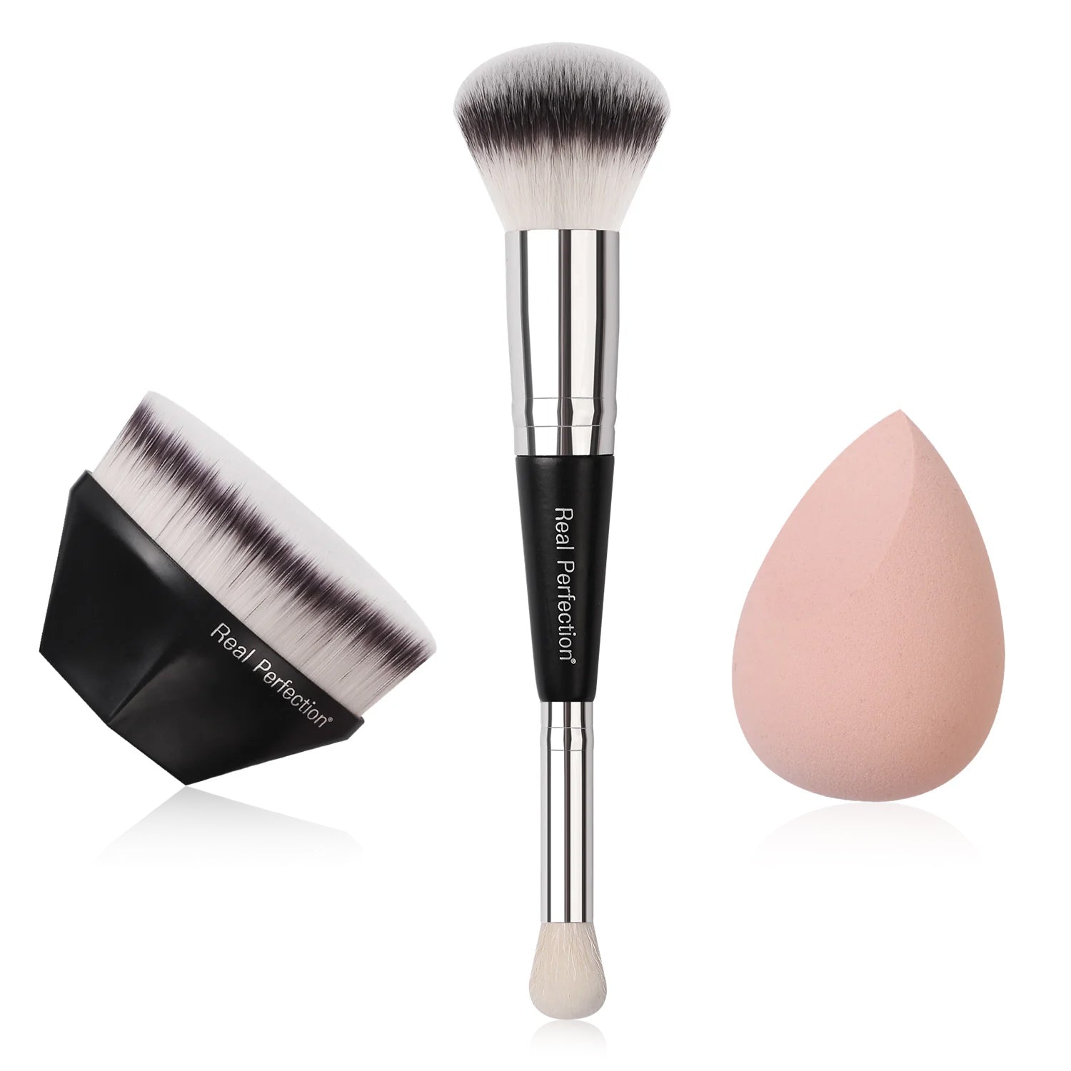 Conjunto de 3 peças de pincel kabuki para base, pincel e esponja
