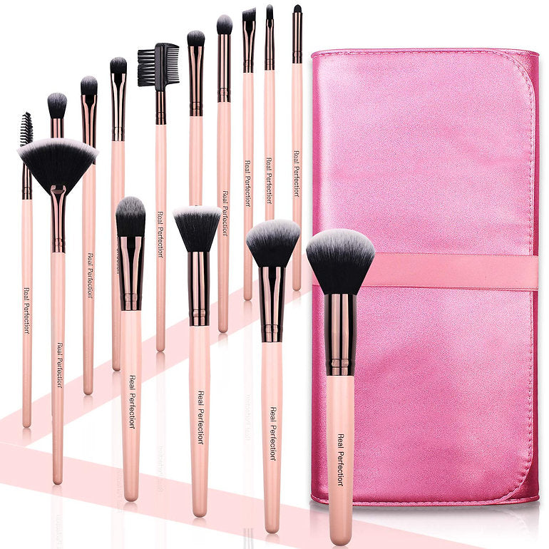 15pcs Makeup Brushes with a Travel Pouch Pink Real perfection